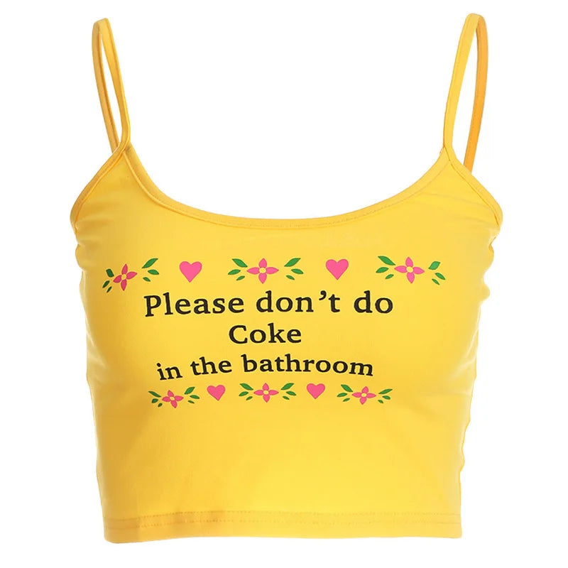 Please Don't Do Coke In The Bathroom Crop Top - Pnk / Purple / Yellow