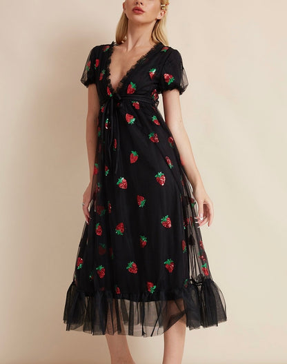 Strawberry Dreams Summer Dress - Black