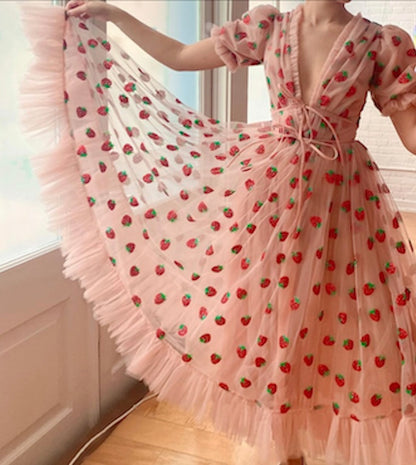Strawberry Dreams Summer Dress - Pink