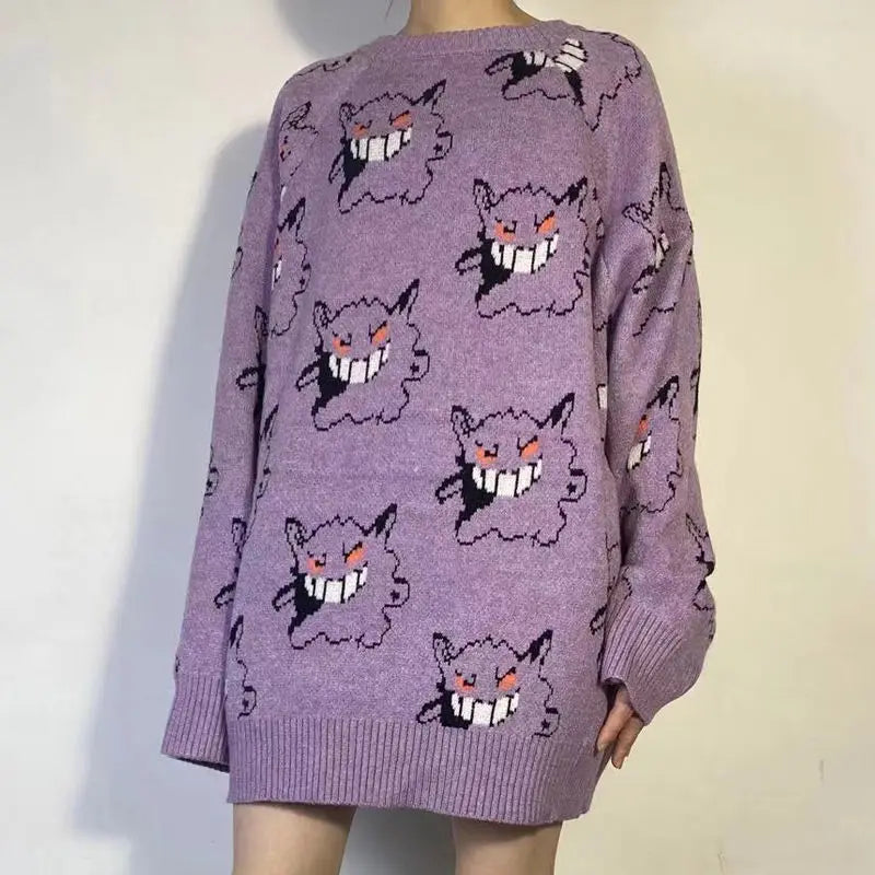 Gengar Pokemon Sweater Unisex Knitted Jumper - Purple