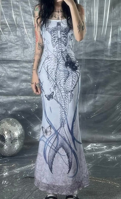 Mermaid Skeleton Maxi Dress - White