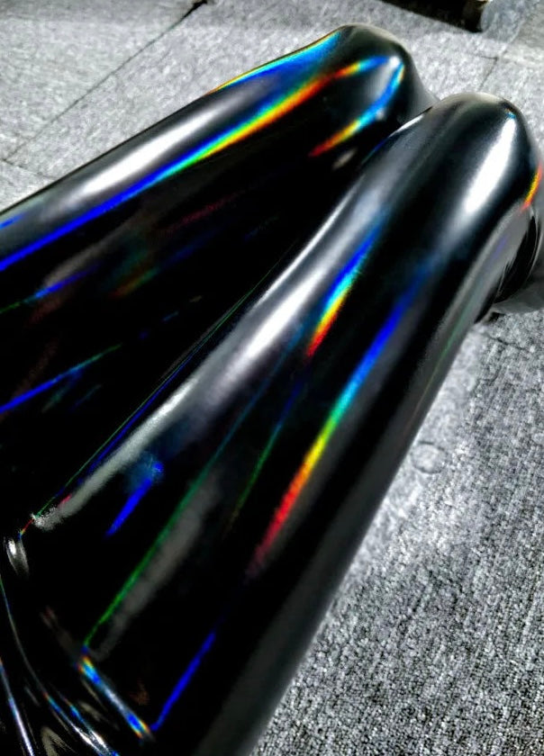 Oil Spill Holographic High Shine PU Faux Leather Leggings - Black
