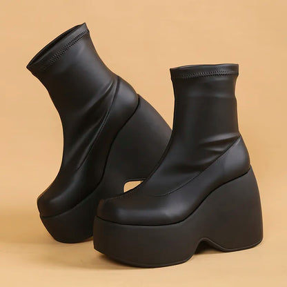 Marshmallow Platform Ankle Boots - Black