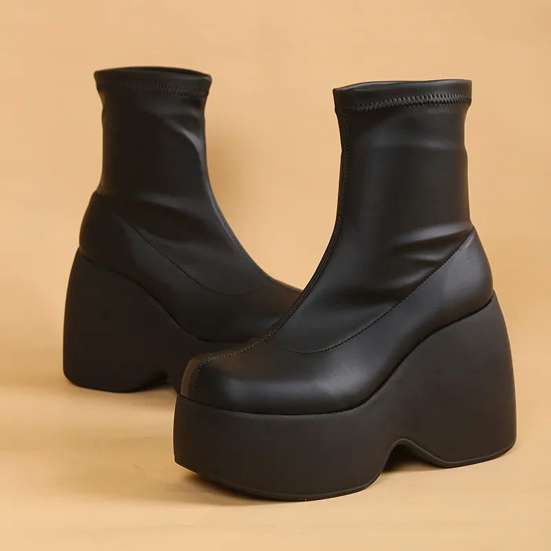 Marshmallow Platform Ankle Boots - Black