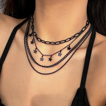 Black Stars & Chains 4 Piece Necklace Set