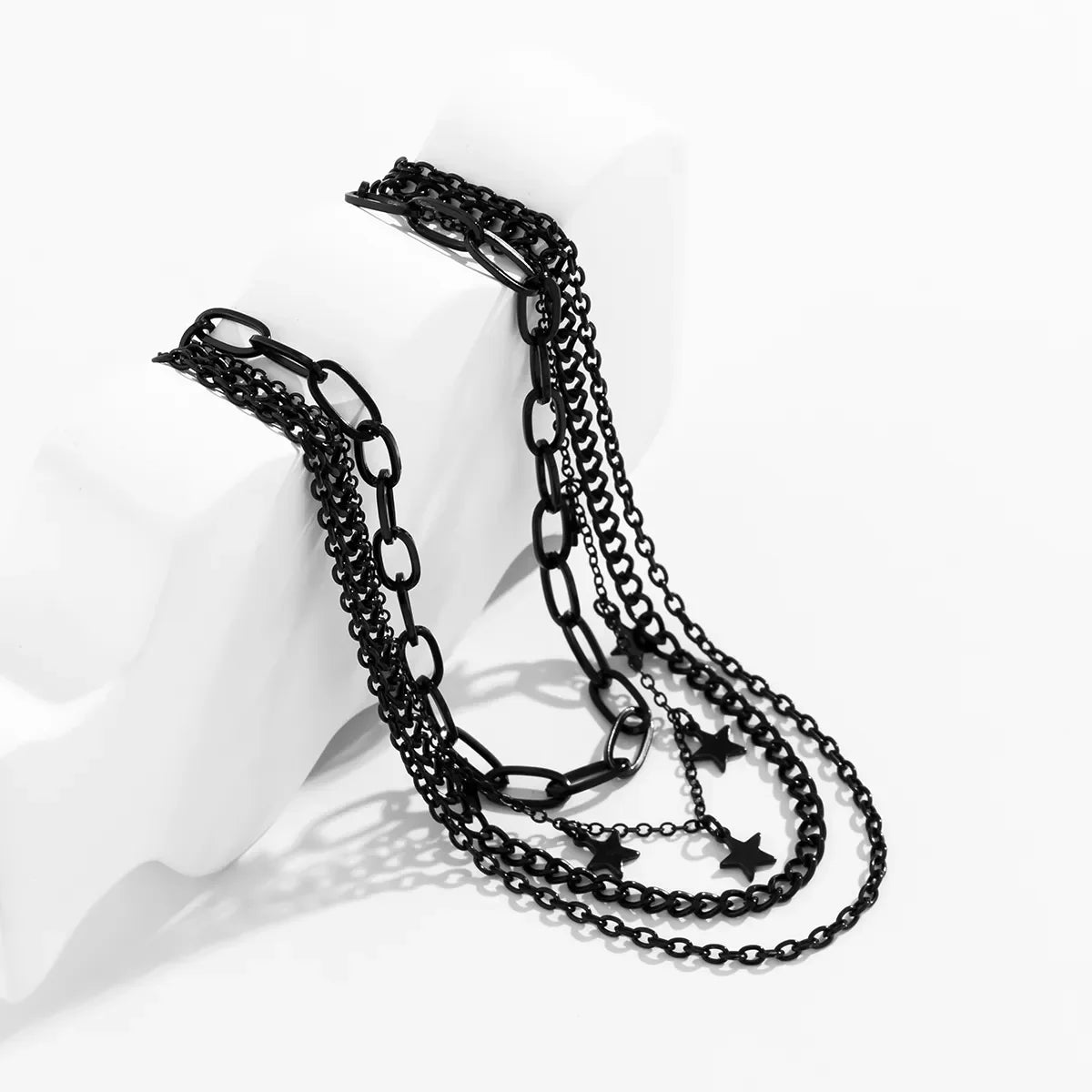Black Stars & Chains 4 Piece Necklace Set